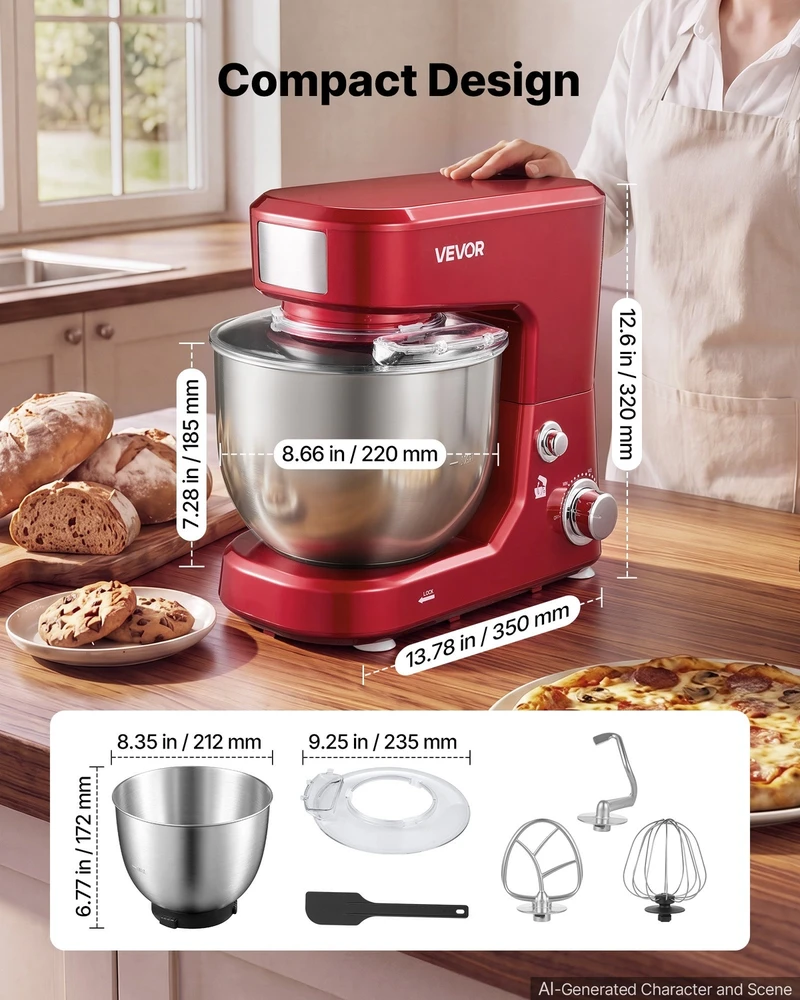 VEVOR Pakreipiama virtuvinė maišyklė 5L+4L, 1000W