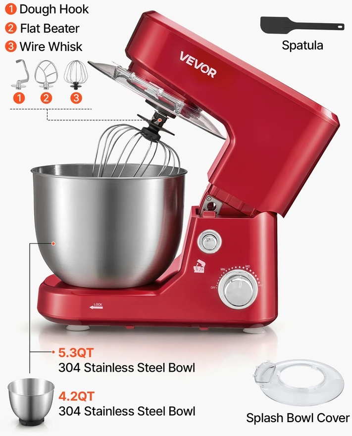 VEVOR Pakreipiama virtuvinė maišyklė 5L+4L, 1000W
