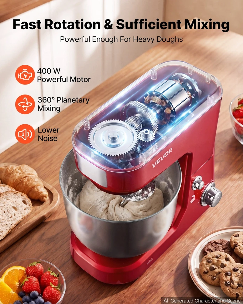 VEVOR Pakreipiama virtuvinė maišyklė 5L+4L, 1000W