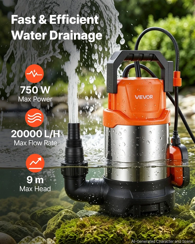 VEVOR Panardinamas vandens siurblys 750W 20000 L/H