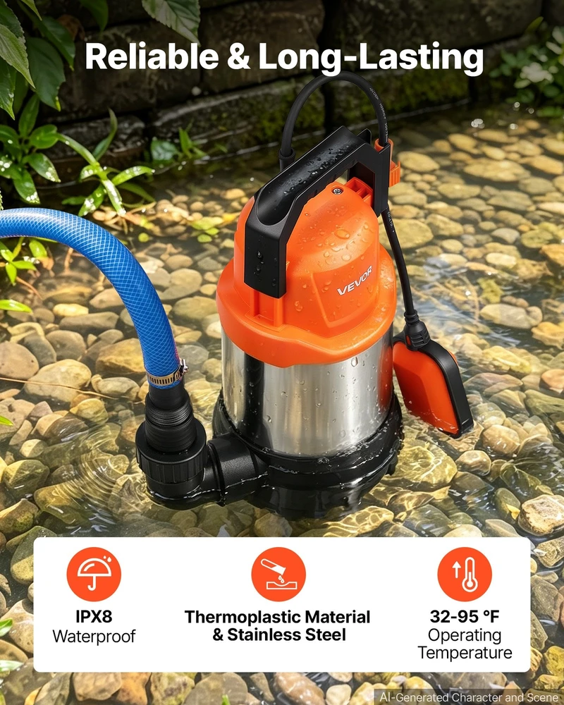 VEVOR Panardinamas vandens siurblys 750W 20000 L/H
