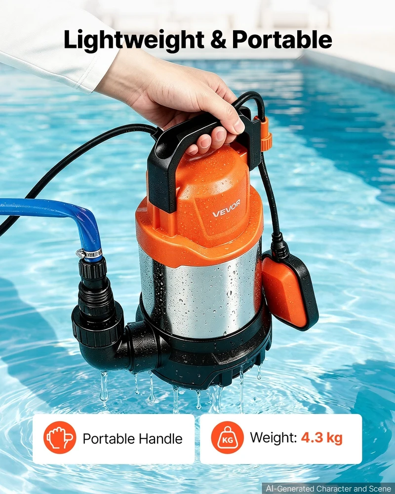VEVOR Panardinamas vandens siurblys 750W 20000 L/H
