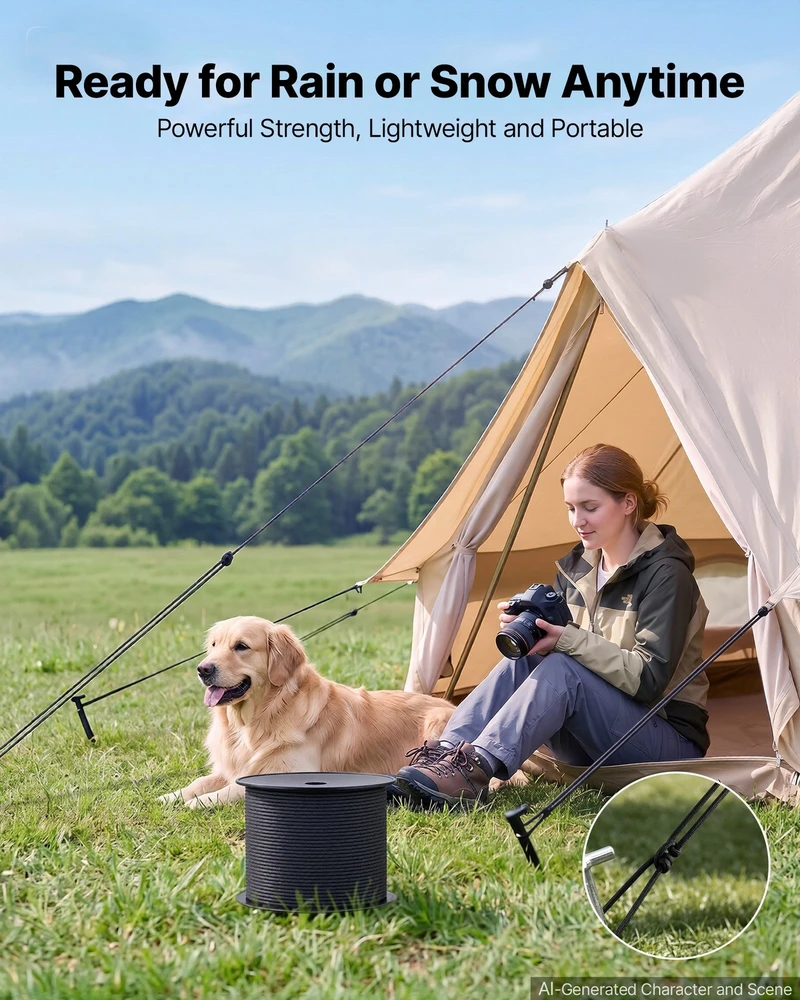 VEVOR Parakordo virvė 4 mm x 305 m, juoda