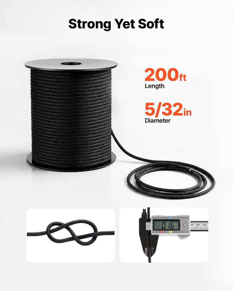 VEVOR Parakordo virvė 4 mm x 60 m, juoda
