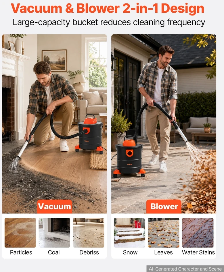 VEVOR Pelenų siurblys 20 l, 1200 W