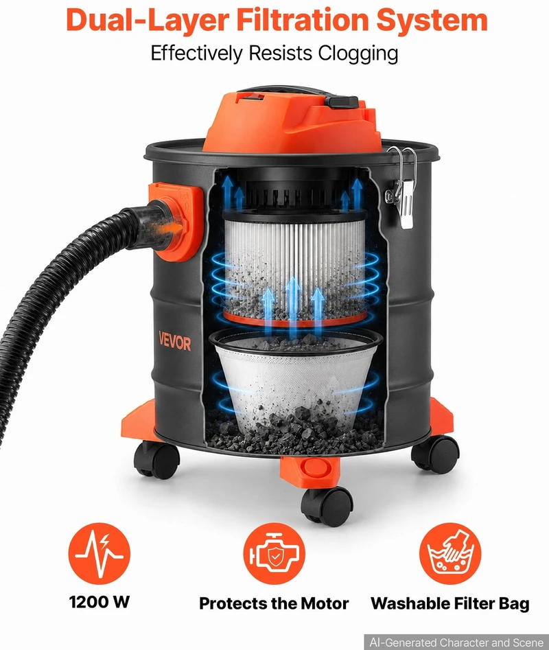 VEVOR Pelenų siurblys 20 l, 1200 W