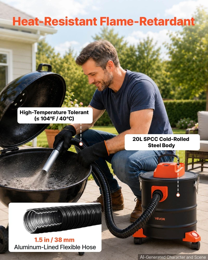 VEVOR Pelenų siurblys 20 l, 1200 W