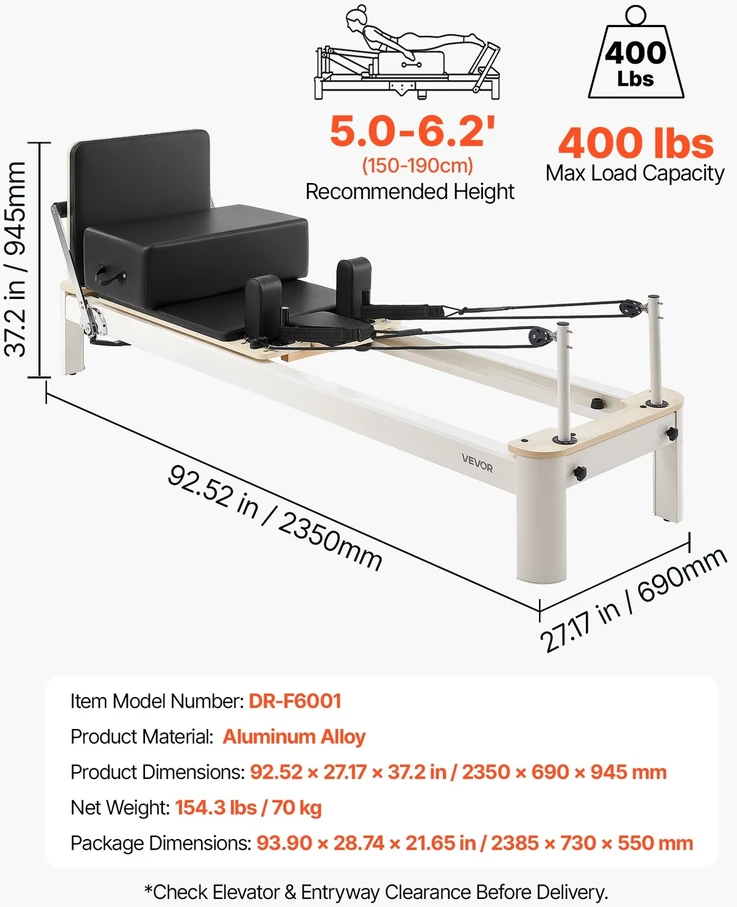VEVOR Pilates reformeris 2,3 m treniruoklis