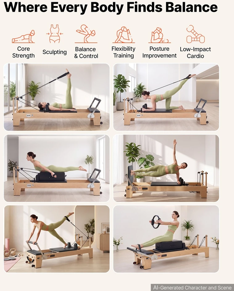 VEVOR Pilates reformeris 2,4 m iš klevo
