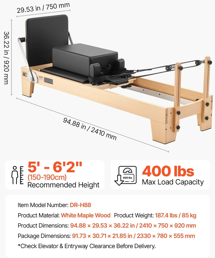 VEVOR Pilates reformeris 2,4 m iš klevo