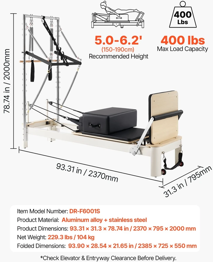 VEVOR Pilates reformeris su bokštu 2,4 m
