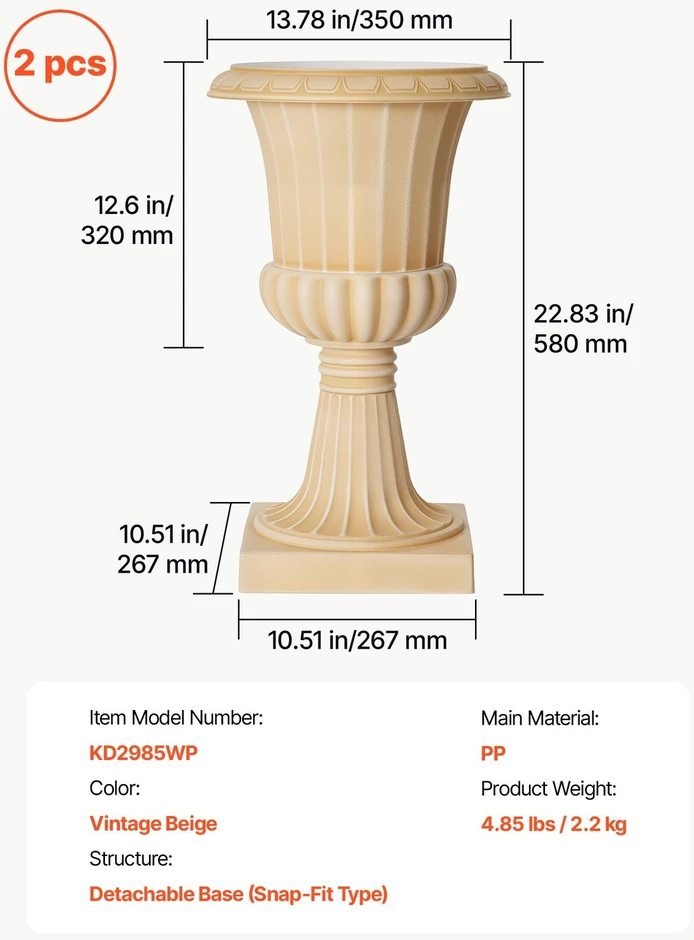 VEVOR Plastikiniai vazono formos indai 350 x 580 mm, 2 vnt.