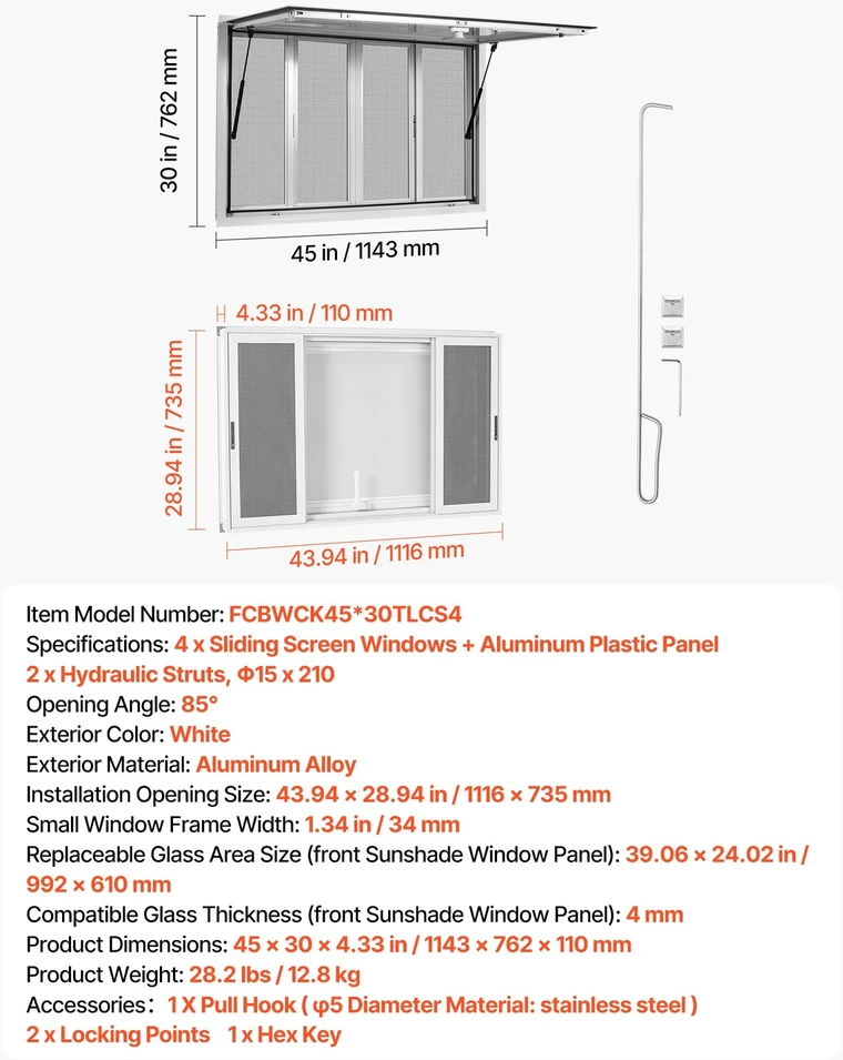 VEVOR Prekybinis aptarnavimo langas 1143x762 mm
