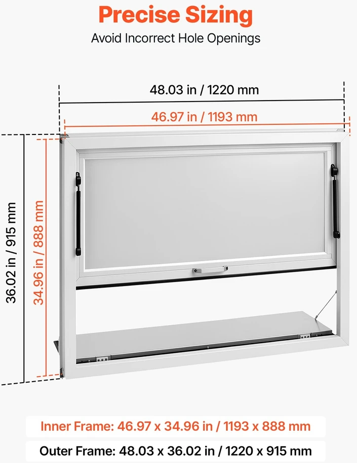 VEVOR Prekybinis langas su atlenkiama lentyna 1220x915 mm