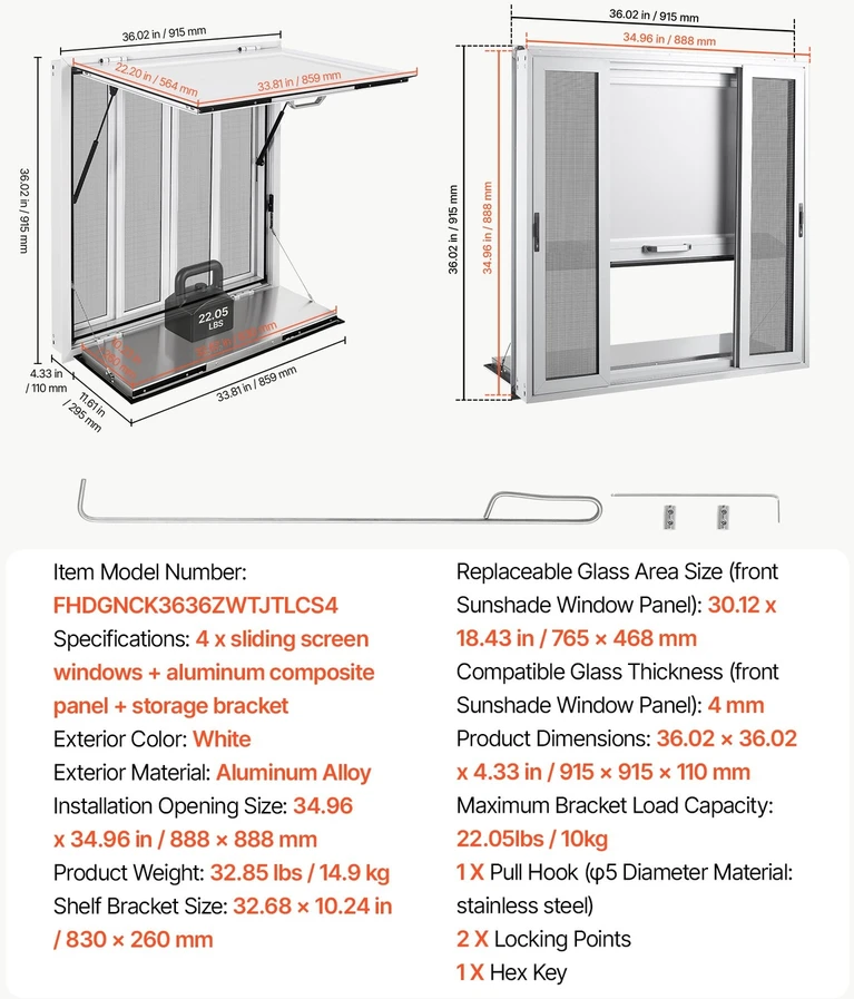 VEVOR Prekybos langas su sulankstoma lentyna 915x915mm