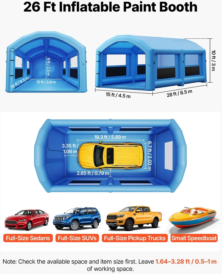 VEVOR Pripučiama dažymo kabina 8 x 4,5 x 3 m