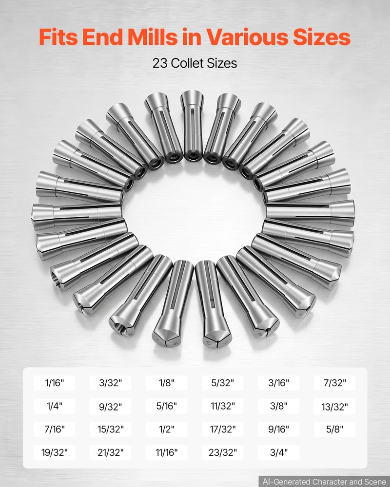 VEVOR R8 frezavimo įvorių rinkinys 1/16"-3/4" (23 vnt.)