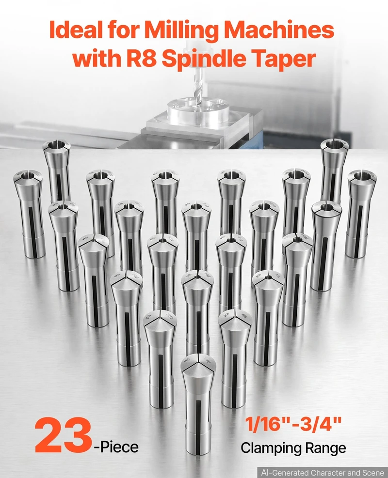 VEVOR R8 frezavimo įvorių rinkinys 1/16"-3/4" (23 vnt.)