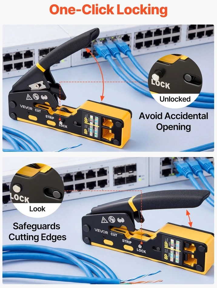 Tinklo kabelių užspaudimo replių rinkinys VEVOR HT-6088, RJ45/RJ11/RJ12