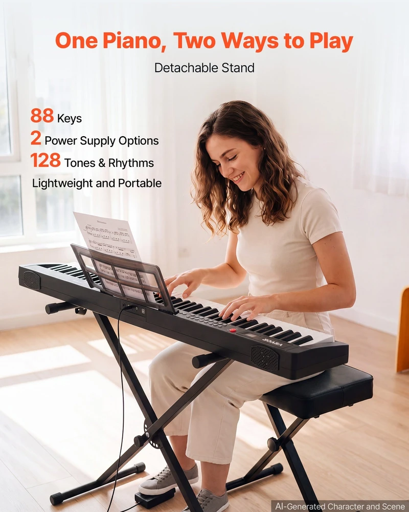 VEVOR Skaitmeninis pianinas 88 klavišai pradedantiesiems