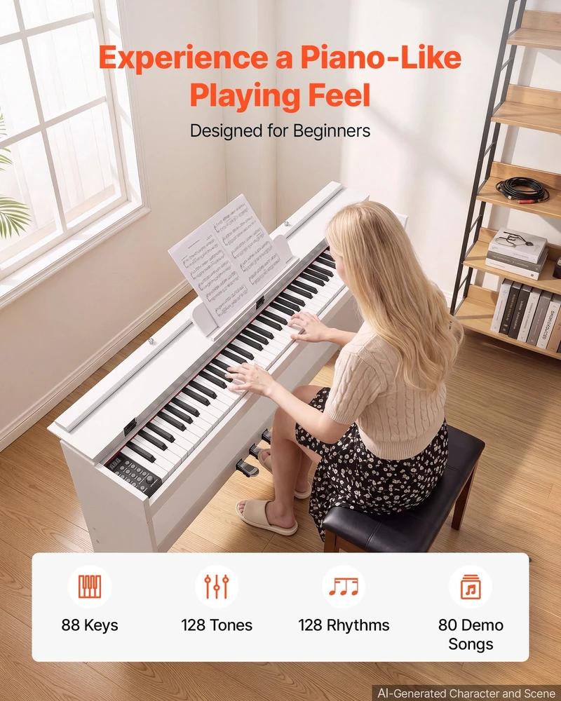 VEVOR Skaitmeninis pianinas 88 klavišų baltas