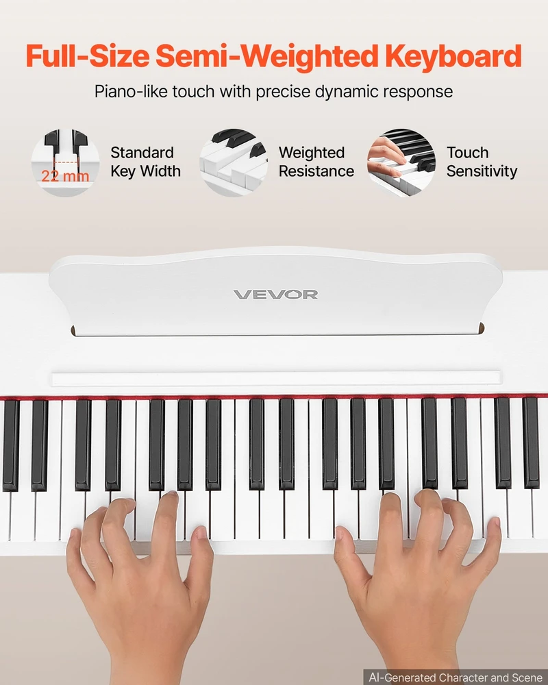 VEVOR Skaitmeninis pianinas 88 klavišų baltas