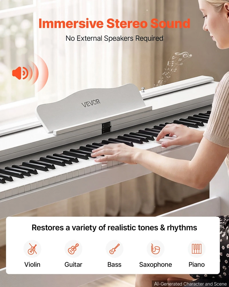 VEVOR Skaitmeninis pianinas 88 klavišų baltas