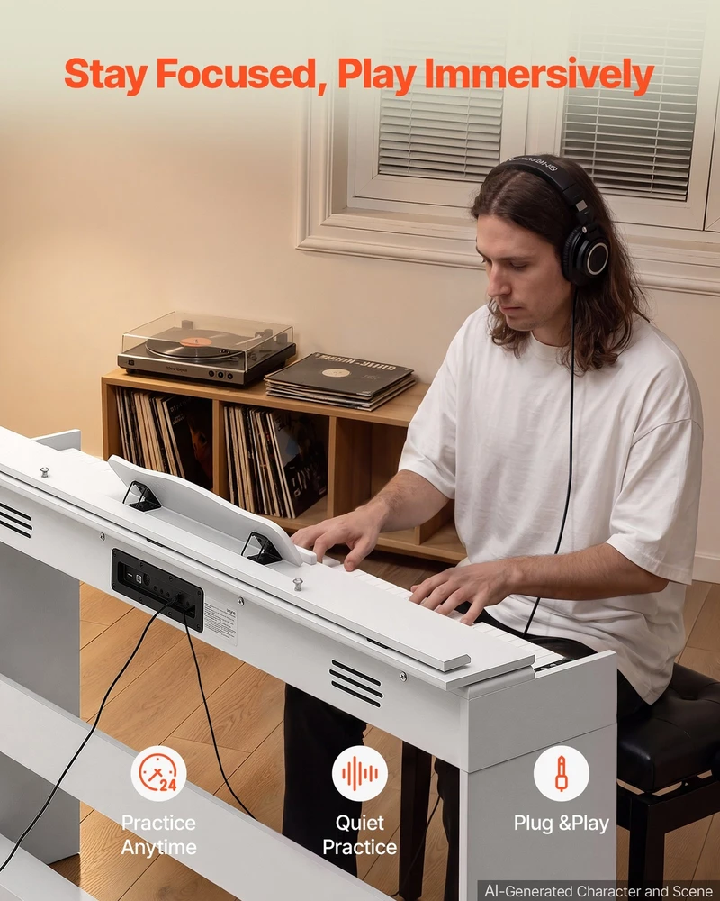 VEVOR Skaitmeninis pianinas 88 klavišų baltas