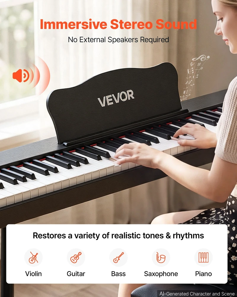 VEVOR Skaitmeninis pianinas 88 klavišų su stovu, juodas