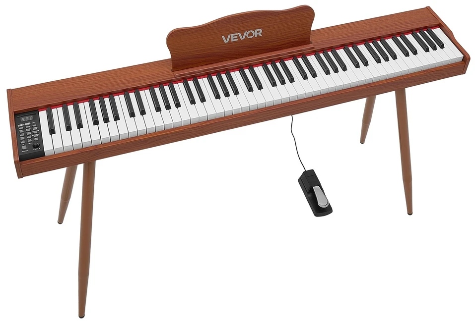 VEVOR Skaitmeninis pianinas 88 klavišų su stovu, rudas