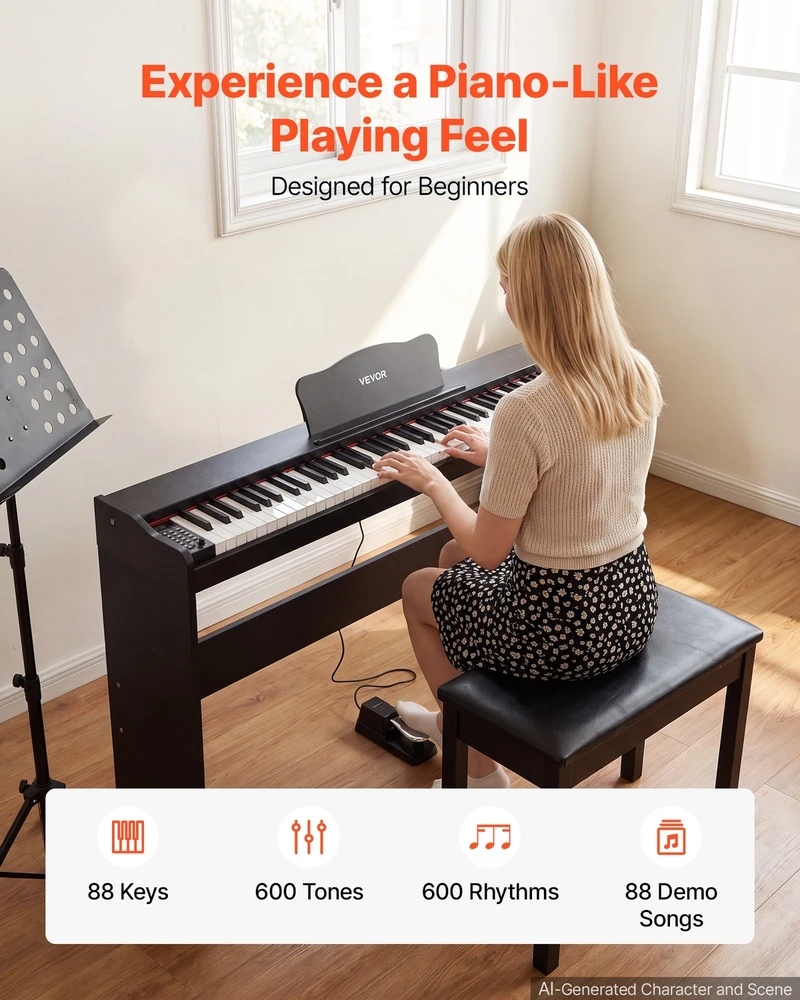 VEVOR Skaitmeninis pianinas 88 klavišų su stovu