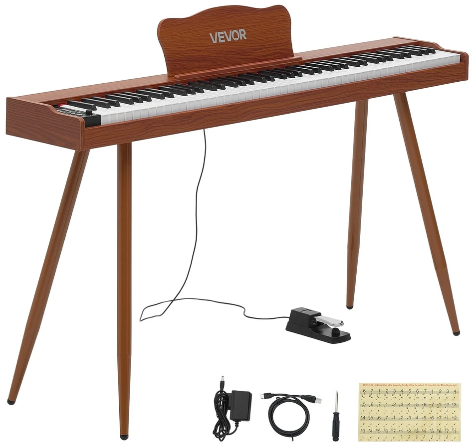 VEVOR Skaitmeninis pianinas 88 klavišų su stovu, rudas
