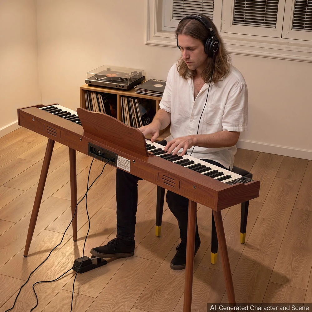 VEVOR Skaitmeninis pianinas 88 klavišų su stovu, rudas