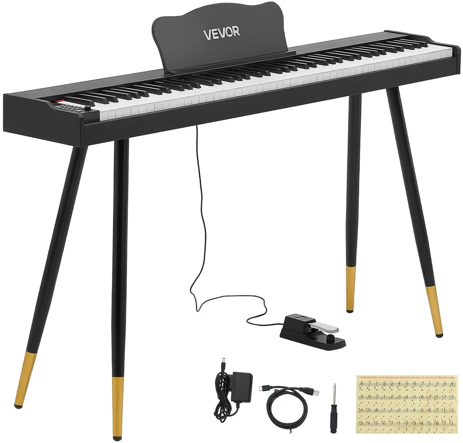 VEVOR Skaitmeninis pianinas 88 klavišų su stovu, juodas