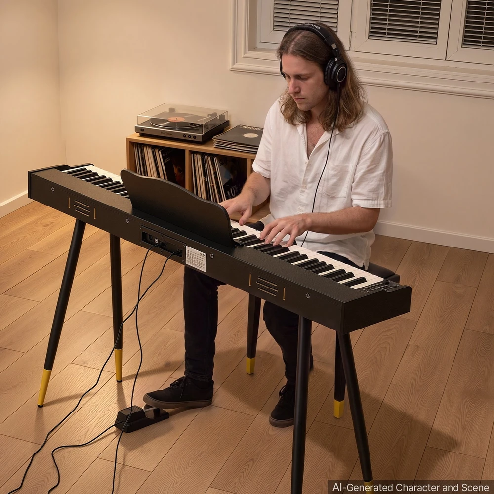 VEVOR Skaitmeninis pianinas 88 klavišų su stovu, juodas