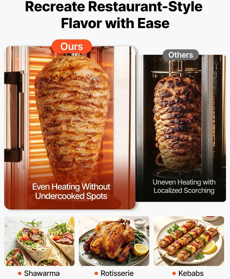 VEVOR Stalviršio vertikalus rotisserie šašlykų grilis
