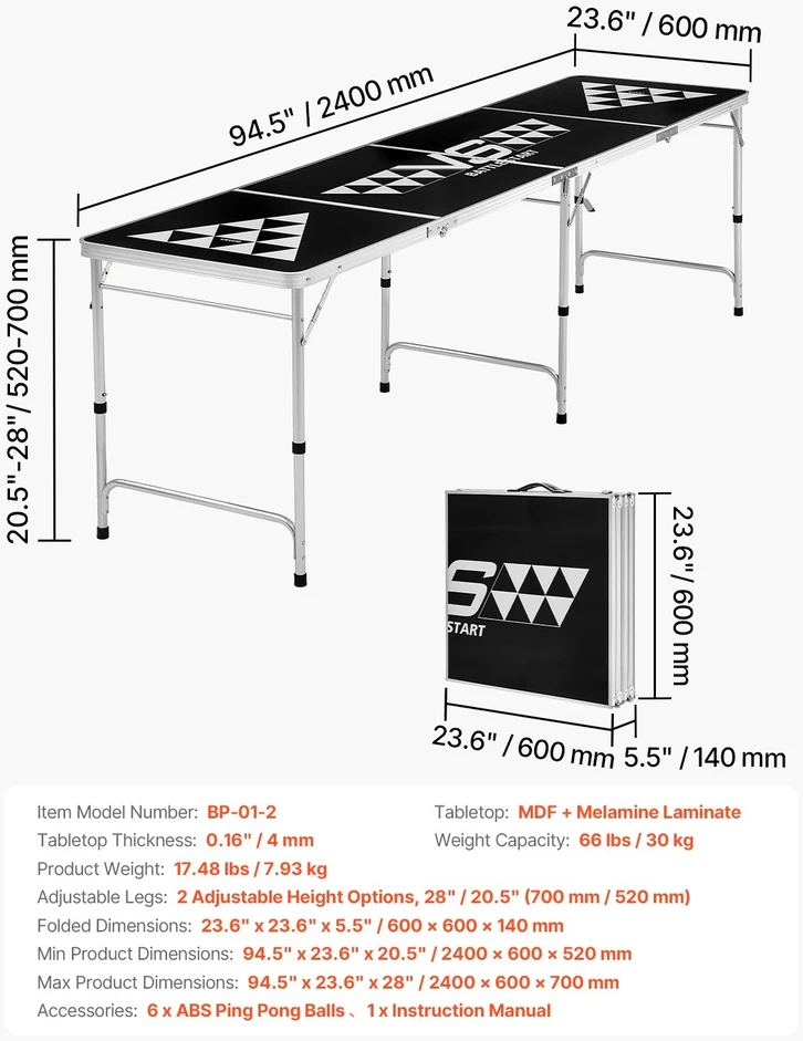 VEVOR Sulankstomas beer pong stalas 2,4 m