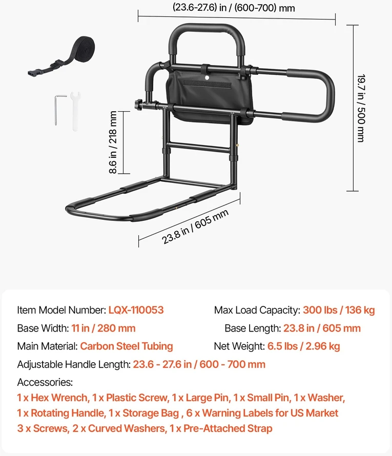 Lovos turėklas VEVOR LQX-110053, 136 kg apkrova
