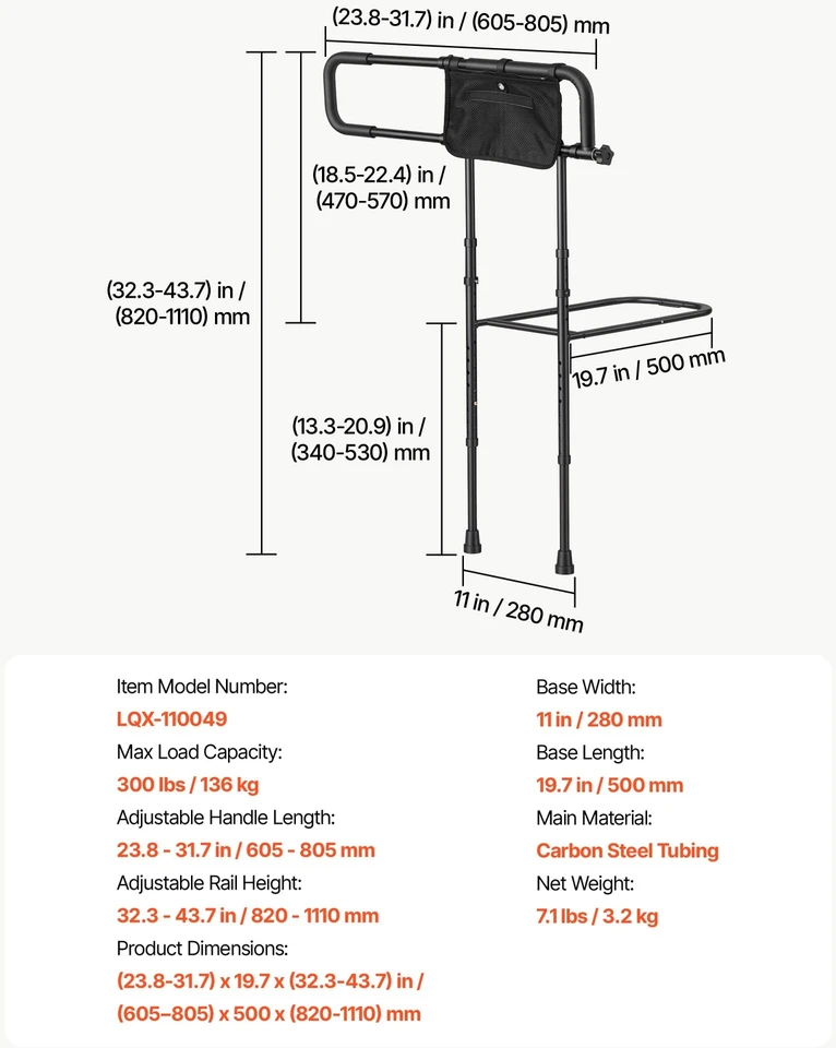 Lovos turėklas senjorams VEVOR LQX-110049, 136 kg apkrova