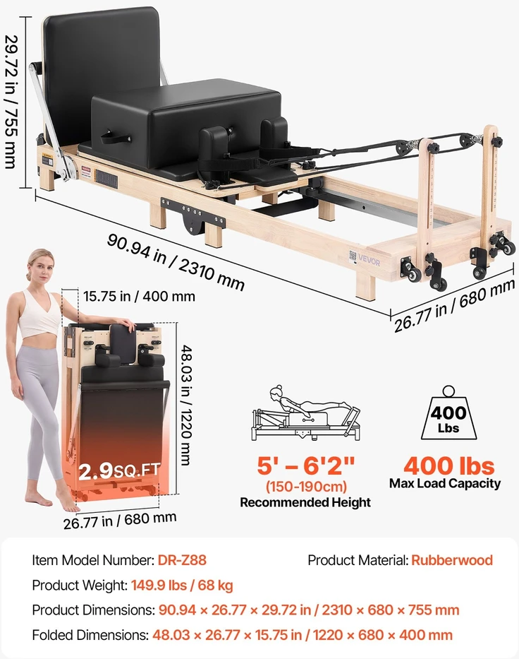 VEVOR Sulankstomas pilates reformeris 2,3 m