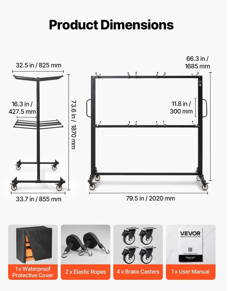 VEVOR Sulankstomų stalų ir kėdžių vežimėlis 363 kg