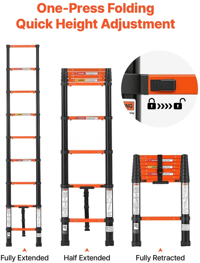 VEVOR Teleskopinės kopėčios 263 cm su mygtuku