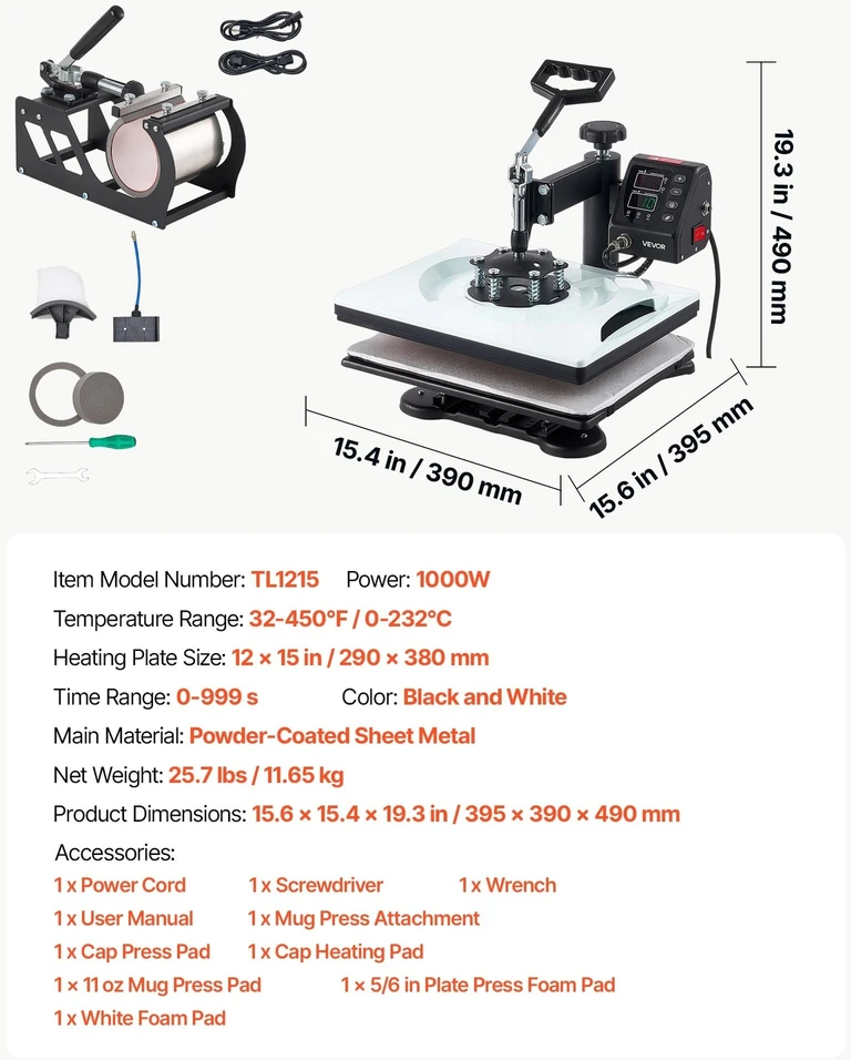 VEVOR Termopresas 29 x 38 cm, 5-in-1