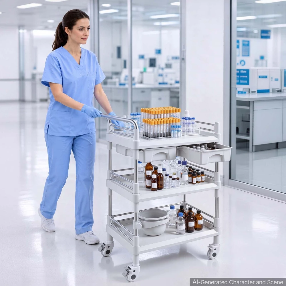 VEVOR Trijų aukštų medicininis vežimėlis su 2 stalčiais