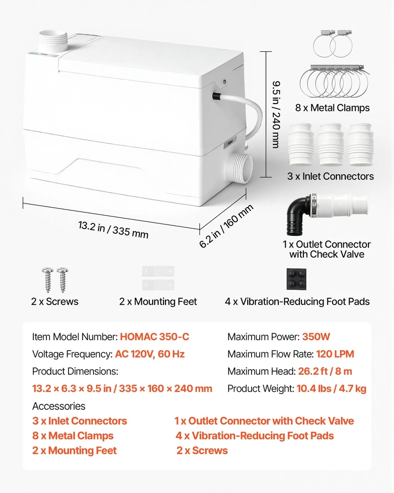 VEVOR Ūkinė kriauklės siurblys 350W 7200L/h