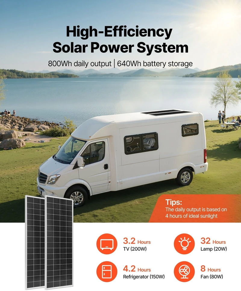 VEVOR V 200W 12V saulės energijos komplektas