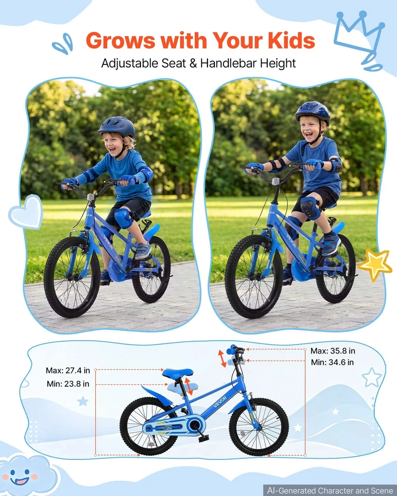 VEVOR Vaikiškas dviratis 20", BMX stiliaus, mėlynas