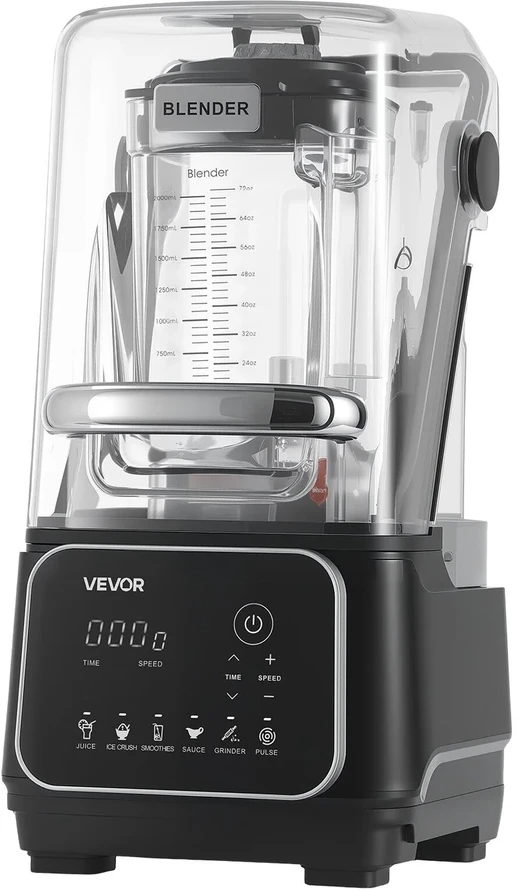 VEVOR Virtuvinis blenderis su ekranu 2L, 2200W, juodas
