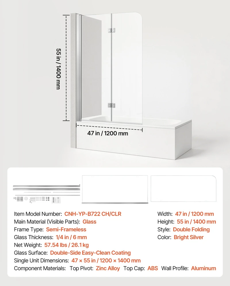 VEVOR Vonioms skirta dušo durys 1200 x 1400 mm, sulankstomos