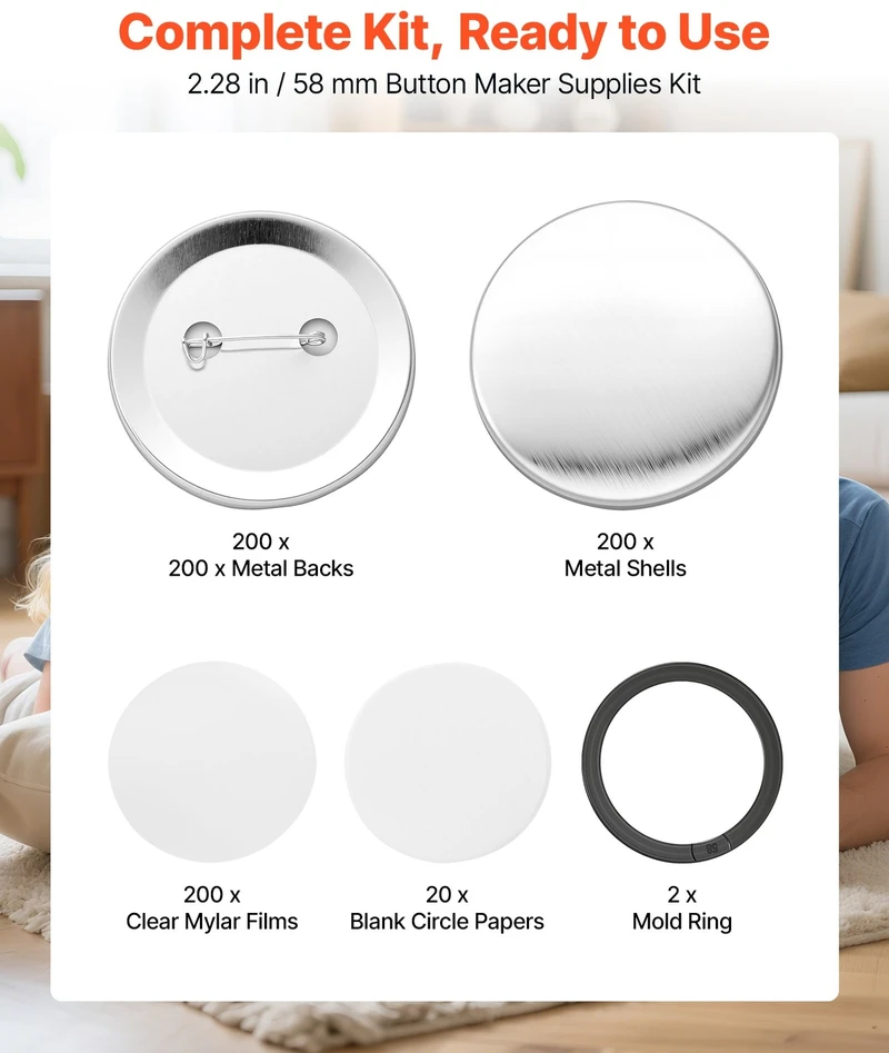 VEVOR Ženkliukų gaminimo rinkinys 200 vnt. 58 mm